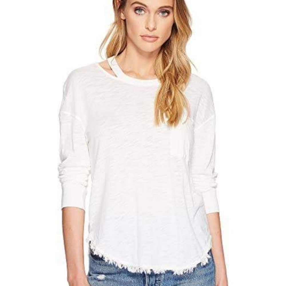 Splendid "Seaport" long sleeve top fringed hem